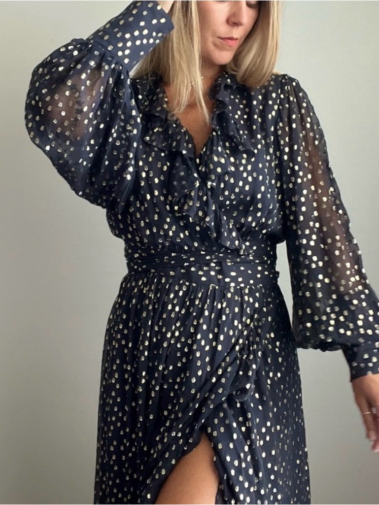 Zimmermann Black Midi Dress With Gold Dot Print